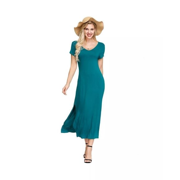 Ink + Ivy Womens Size Medium Jersey Knit Double V Neck Midi Dress Green $48 - Picture 1 of 8